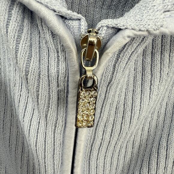 Cache ribbed knit zip up top wide collar size Large light blue Long Sleeves - Picture 5 of 13